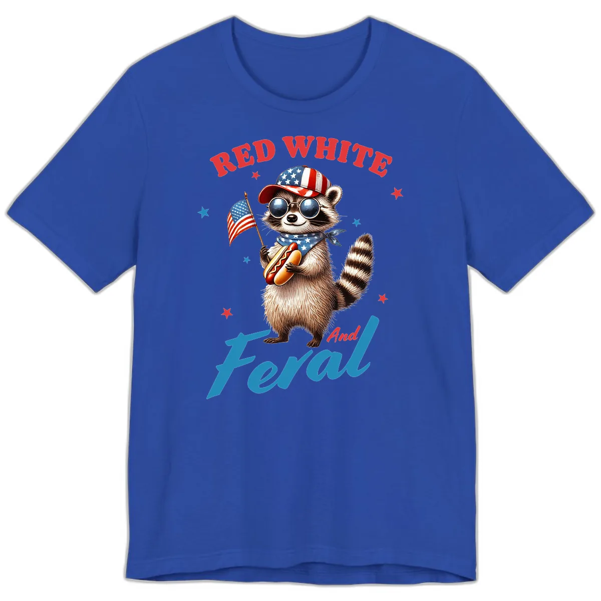 Red White And Feral Patriotic Raccoon Premium T-Shirt in True Royal