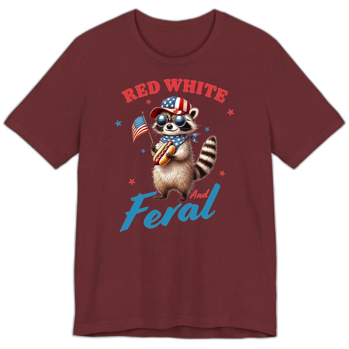 Red White And Feral Patriotic Raccoon Premium T-Shirt in Heather Cardinal