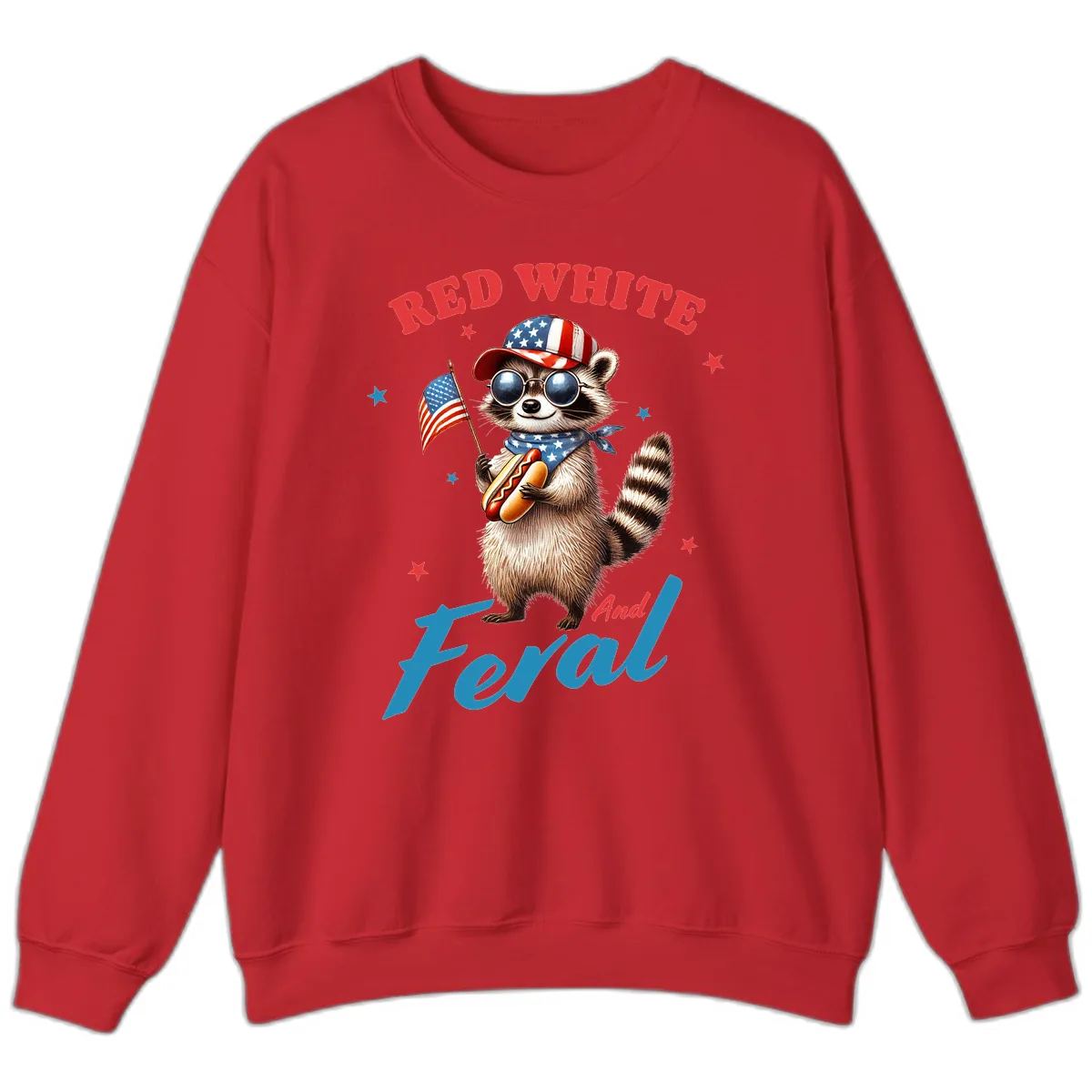 Red White And Feral Patriotic Raccoon Sweatshirt in Red