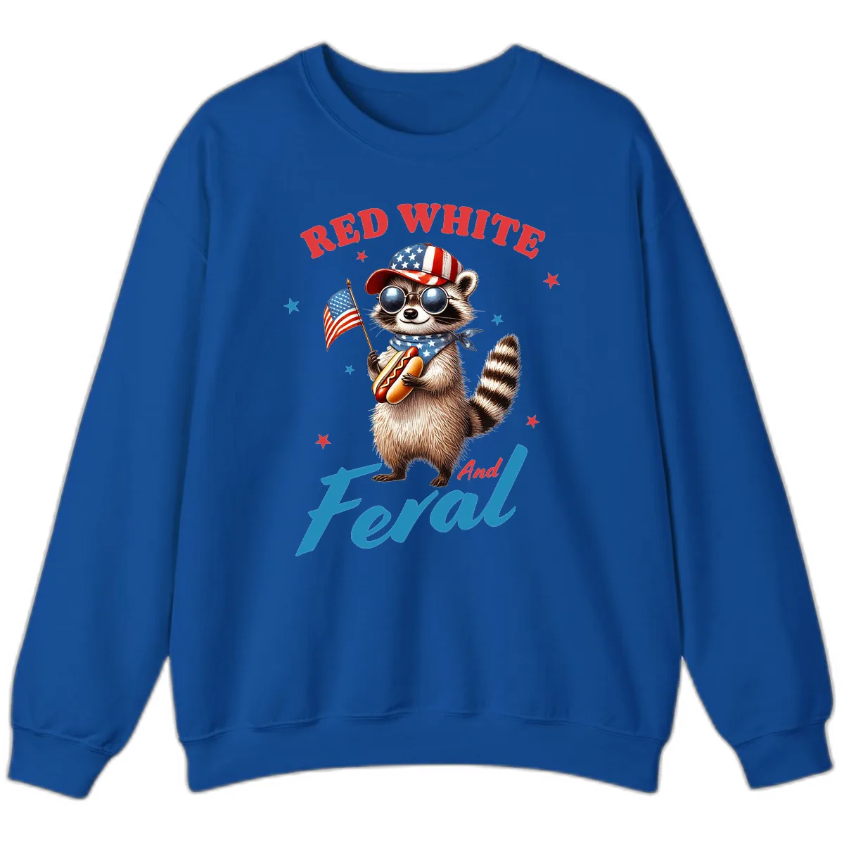 Red White And Feral Patriotic Raccoon Sweatshirt in Royal