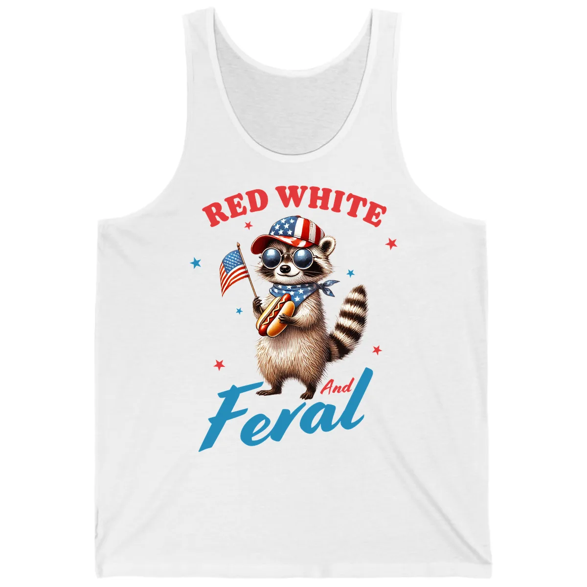 Red White And Feral Patriotic Raccoon Tank in White