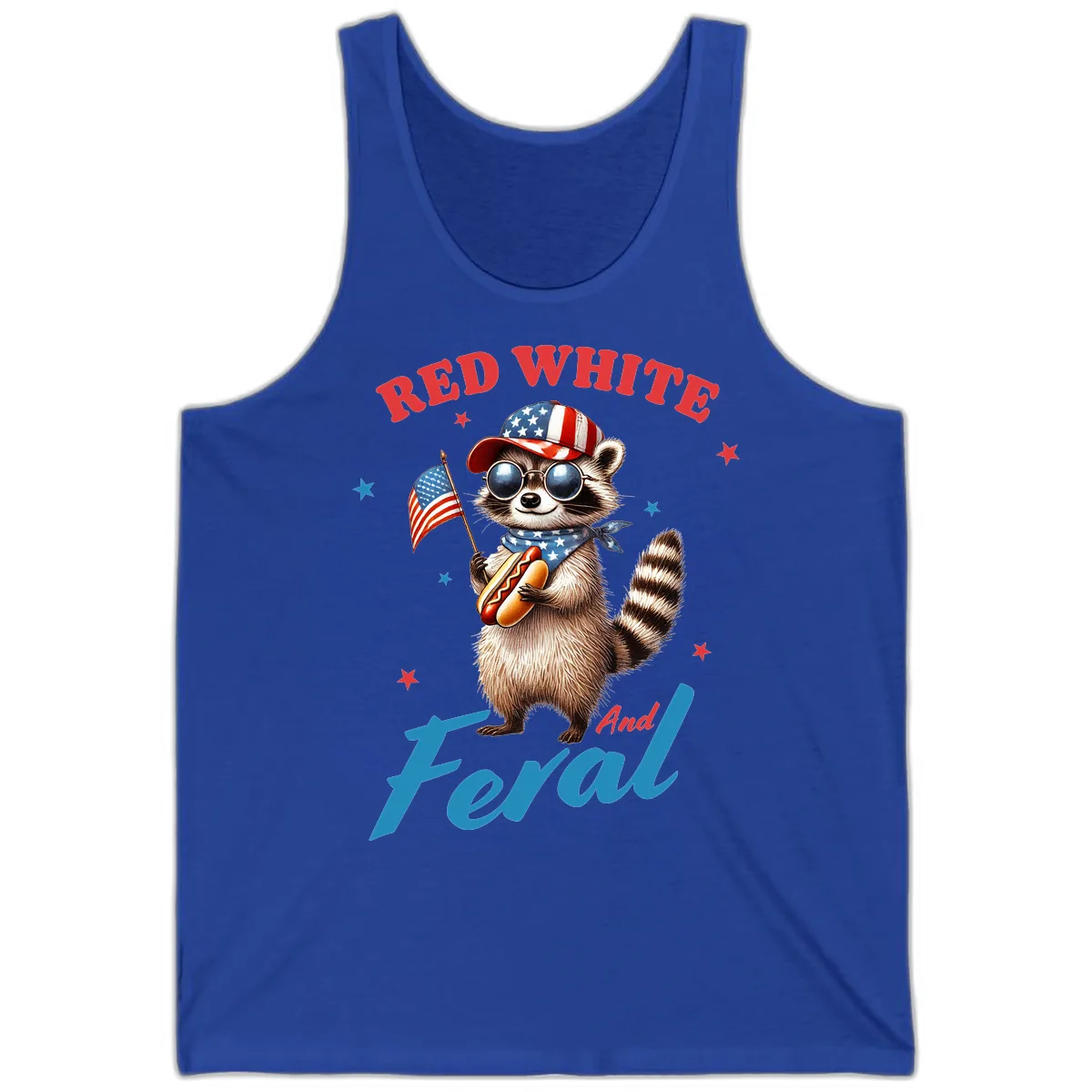 Red White And Feral Patriotic Raccoon Tank in True Royal