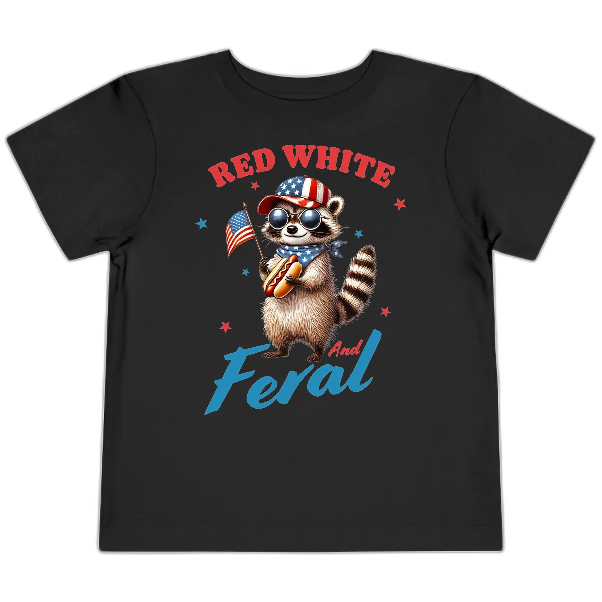 Red White And Feral Patriotic Raccoon Toddler T-Shirt in Black