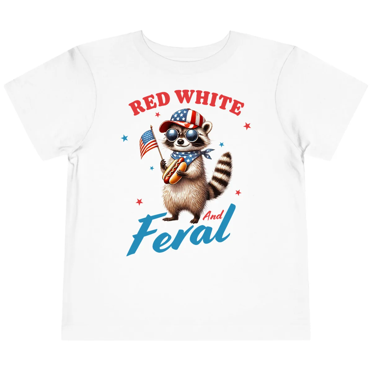 Red White And Feral Patriotic Raccoon Toddler T-Shirt in White