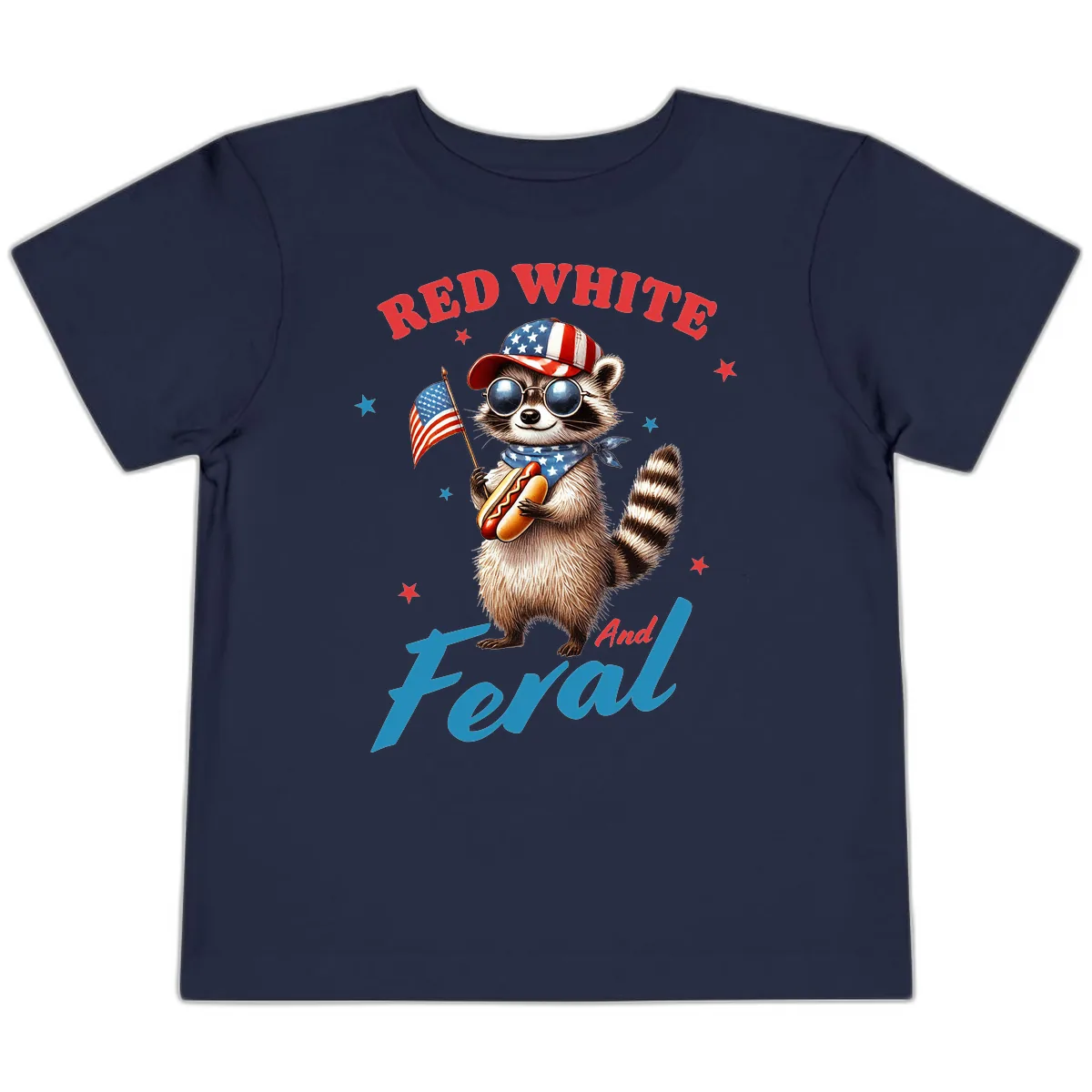 Red White And Feral Patriotic Raccoon Toddler T-Shirt in Navy