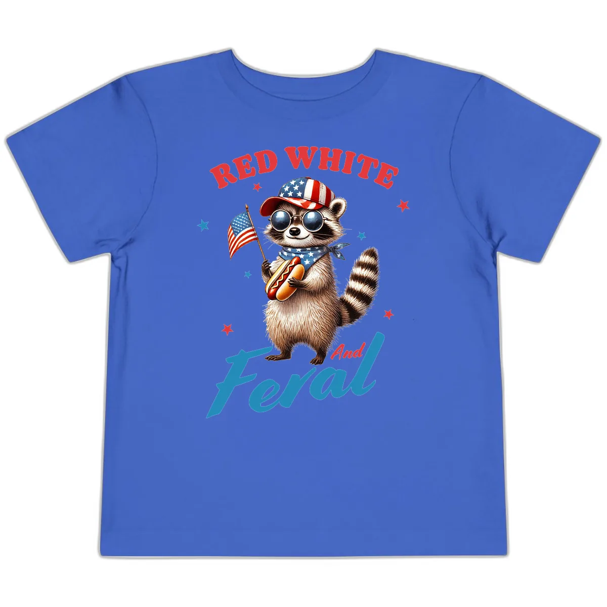 Red White And Feral Patriotic Raccoon Toddler T-Shirt in True Royal