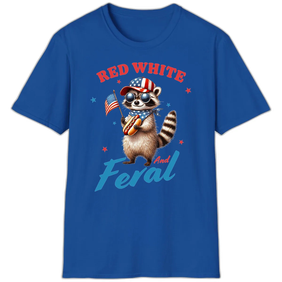 Red White And Feral Patriotic Raccoon T-Shirt in Royal