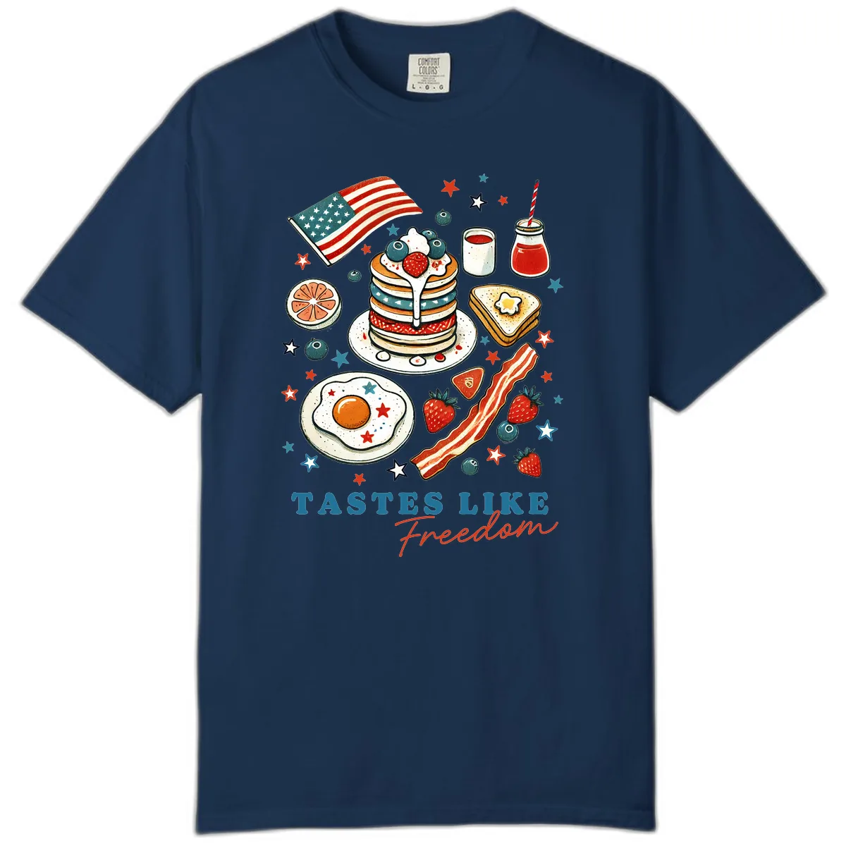 Patriotic Breakfast Tastes Like Freedom Comfort Color in Navy