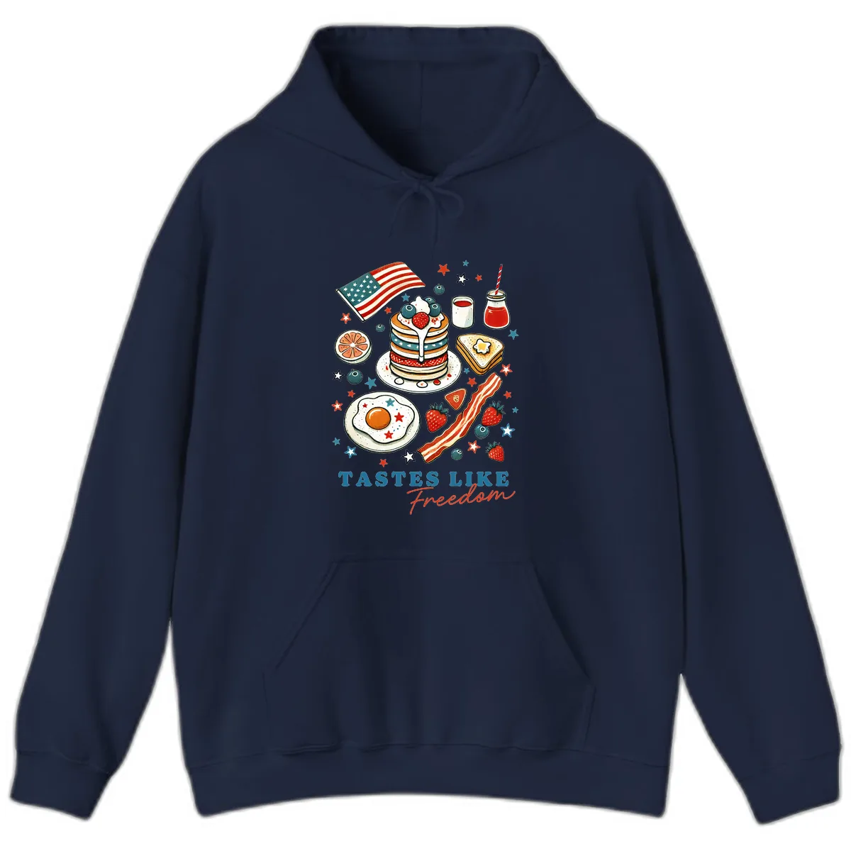 Patriotic Breakfast Tastes Like Freedom Hoodie in Navy