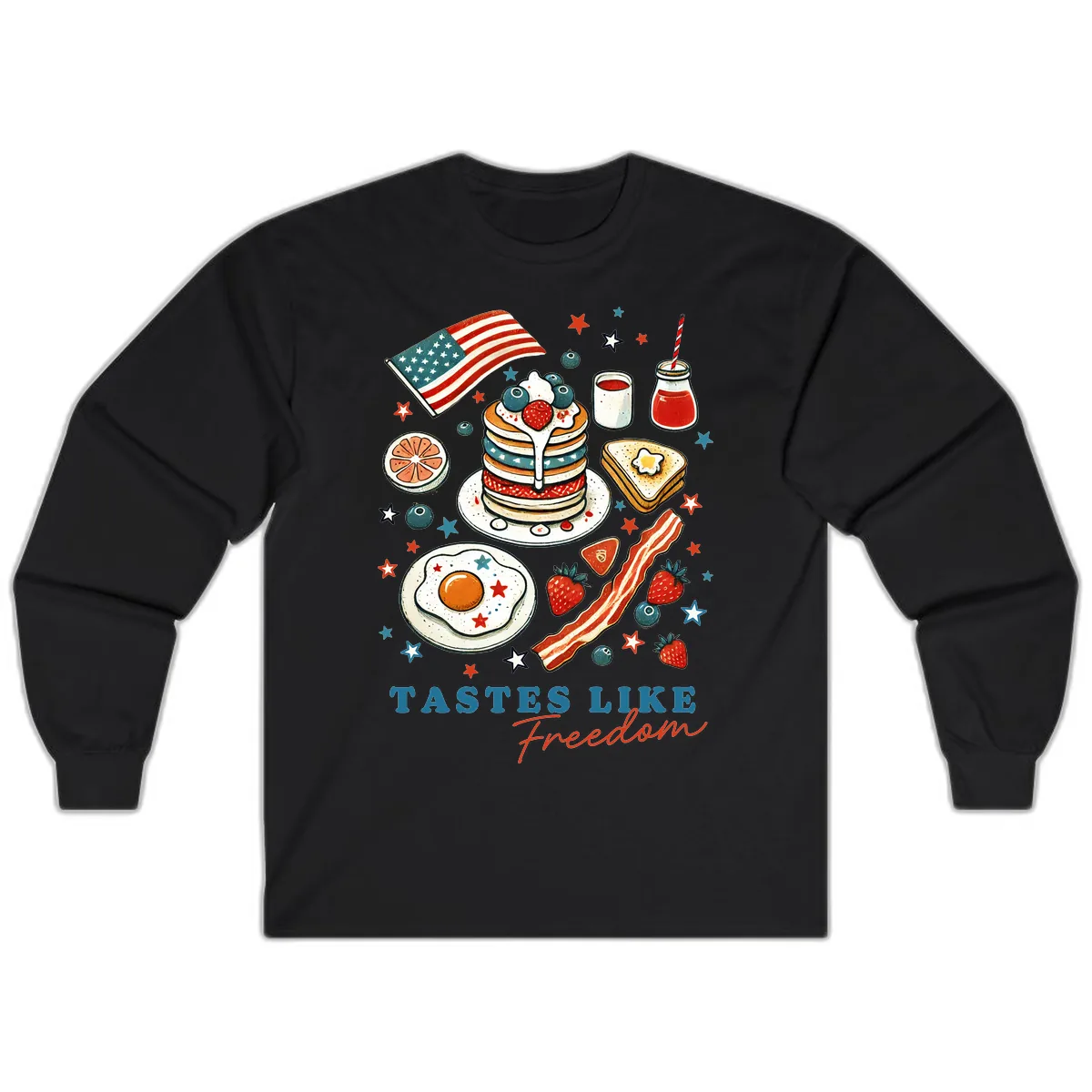 Patriotic Breakfast Tastes Like Freedom Long Sleeve in Black