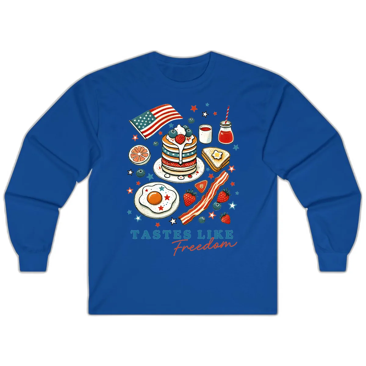 Patriotic Breakfast Tastes Like Freedom Long Sleeve in Royal