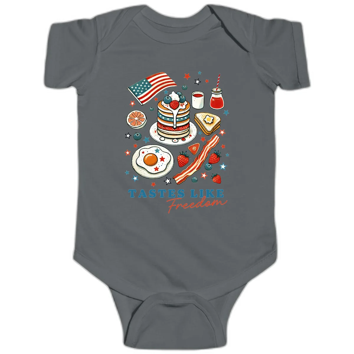 Patriotic Breakfast Tastes Like Freedom Baby Onesie in Charcoal