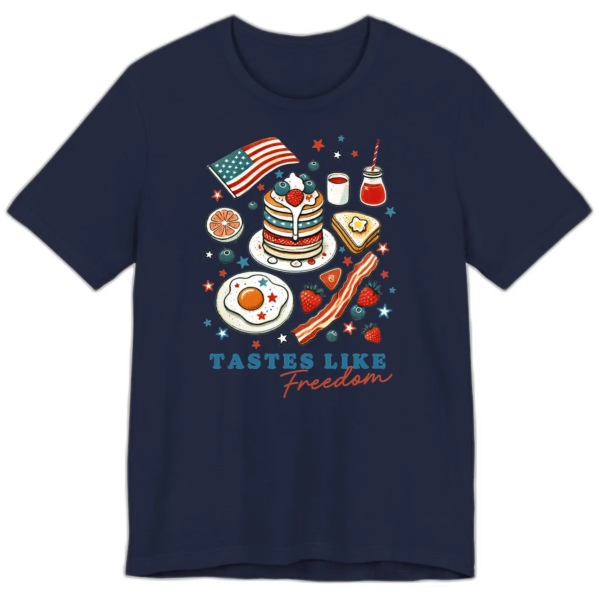 Patriotic Breakfast Tastes Like Freedom Premium T-Shirt in Navy