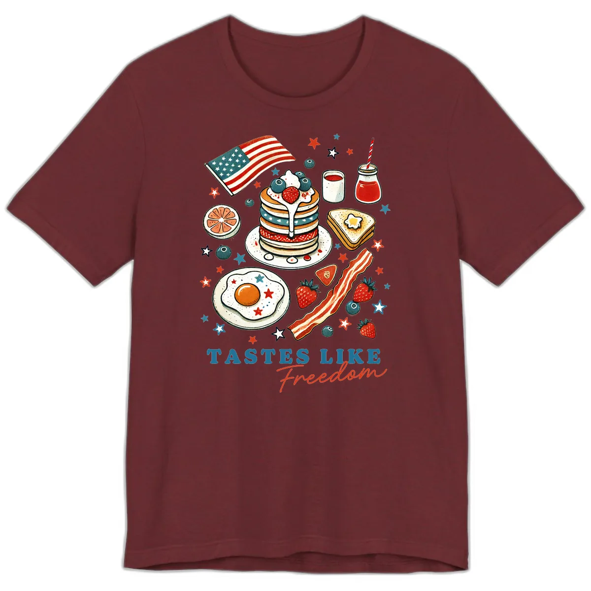 Patriotic Breakfast Tastes Like Freedom Premium T-Shirt in Heather Cardinal
