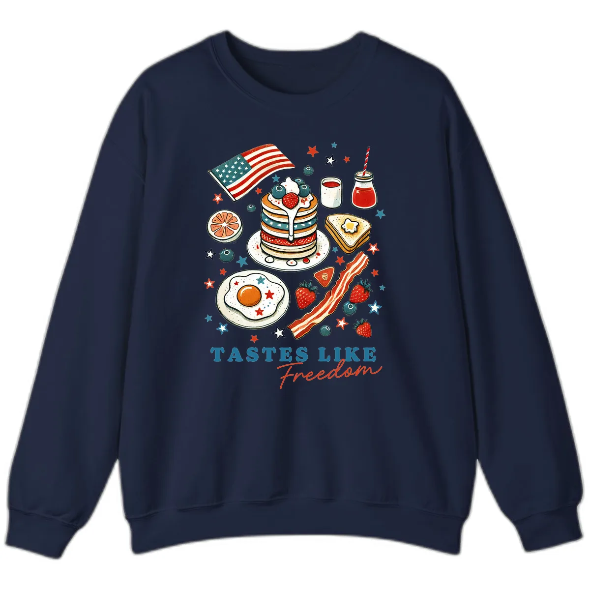 Patriotic Breakfast Tastes Like Freedom Sweatshirt in Navy