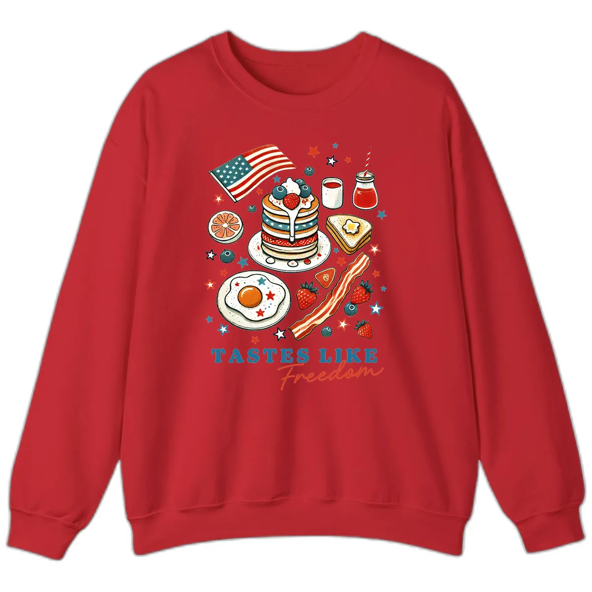 Patriotic Breakfast Tastes Like Freedom Sweatshirt in Red