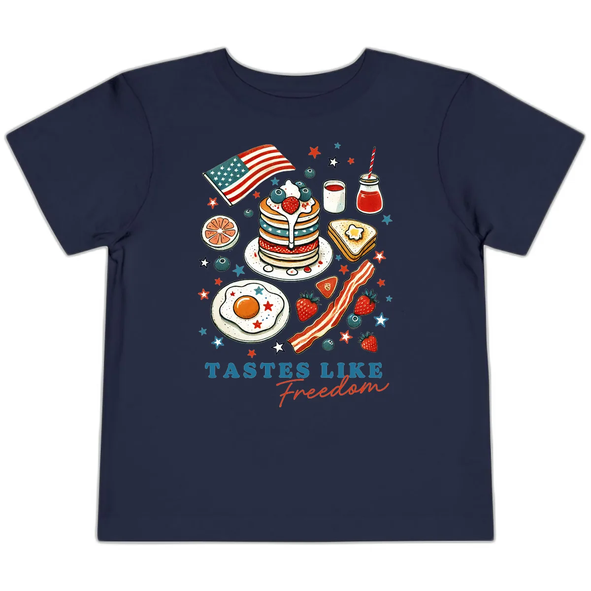 Patriotic Breakfast Tastes Like Freedom Toddler T-Shirt in Navy