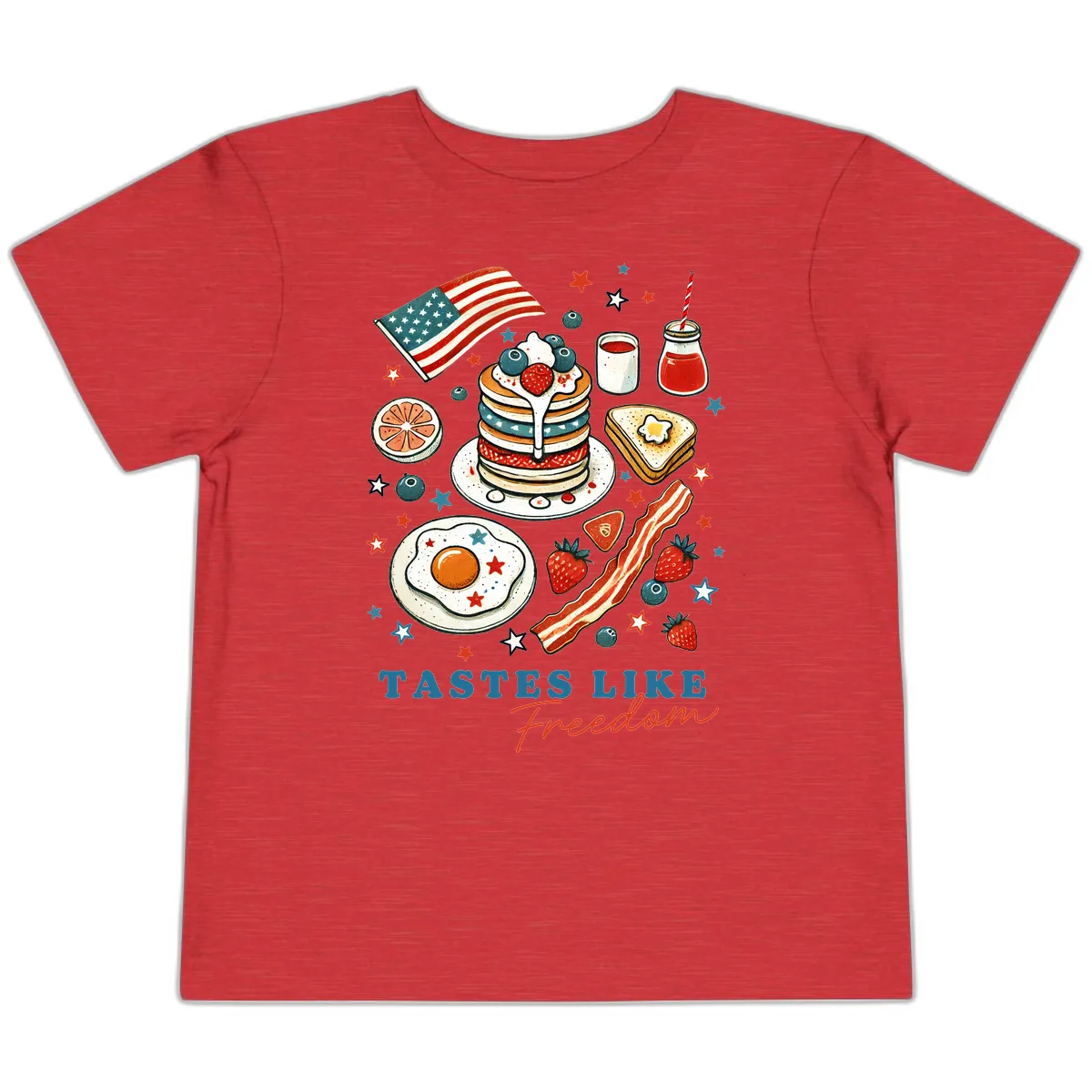 Patriotic Breakfast Tastes Like Freedom Toddler T-Shirt in Heather Red