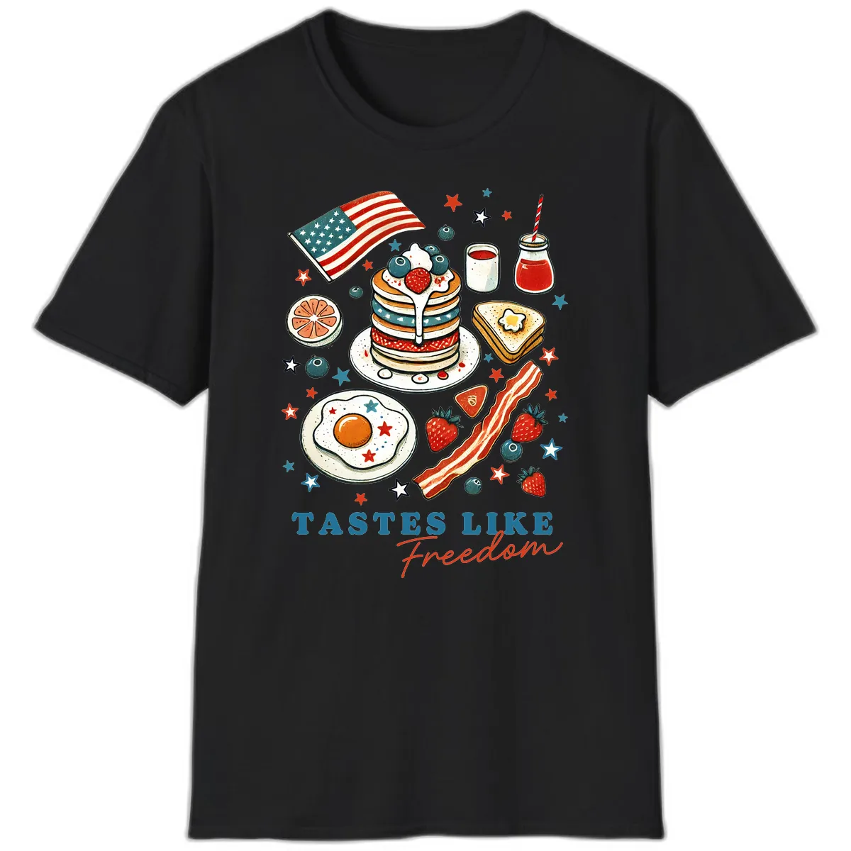 Patriotic Breakfast Tastes Like Freedom T-Shirt in Black