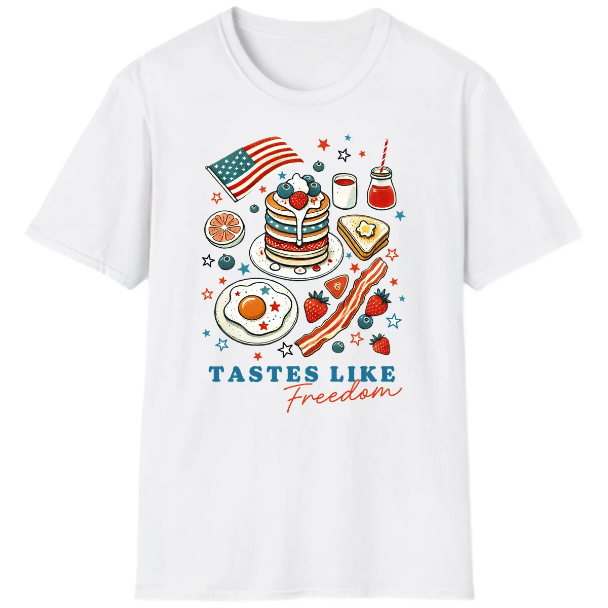 Patriotic Breakfast Tastes Like Freedom T-Shirt in White