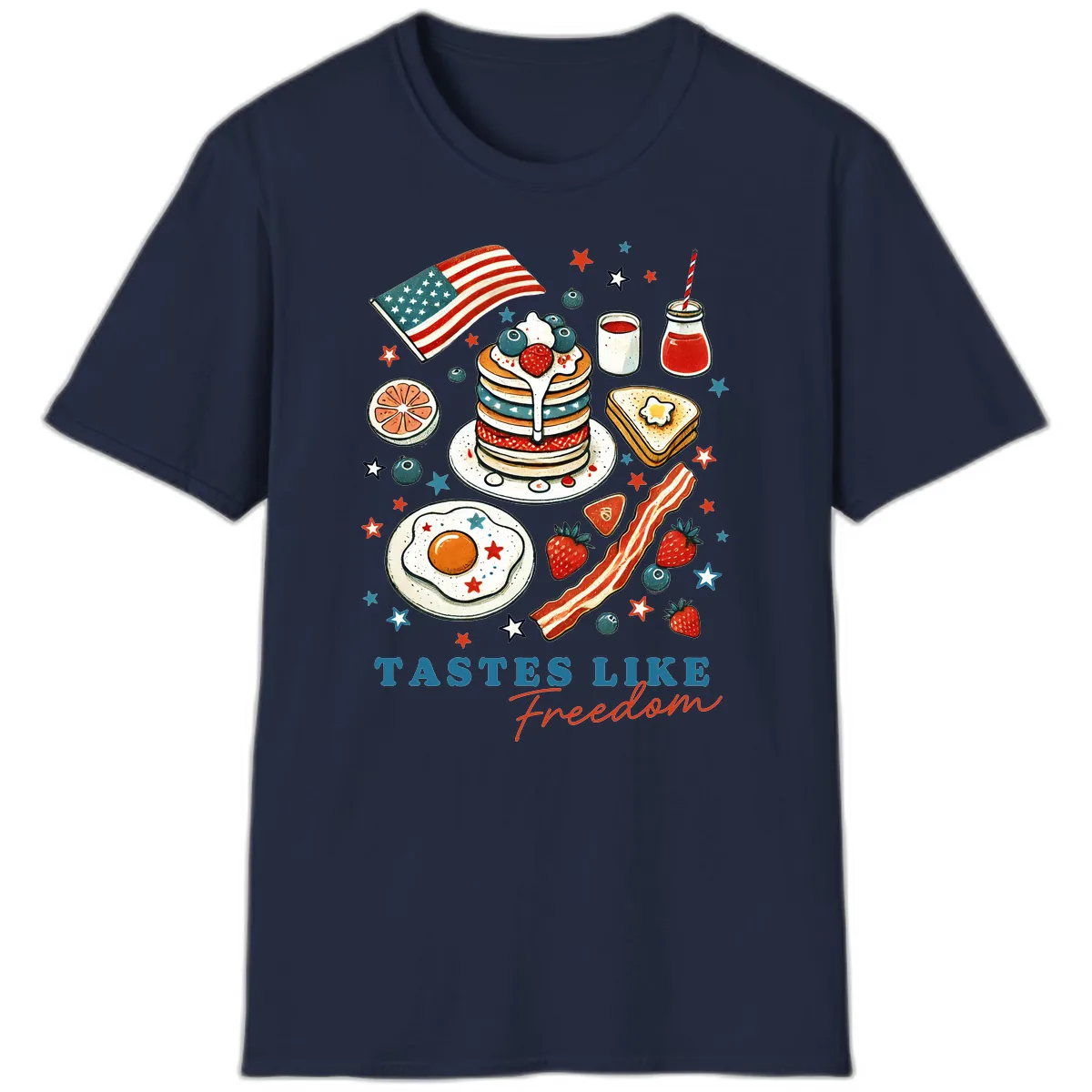 Patriotic Breakfast Tastes Like Freedom T-Shirt in Navy