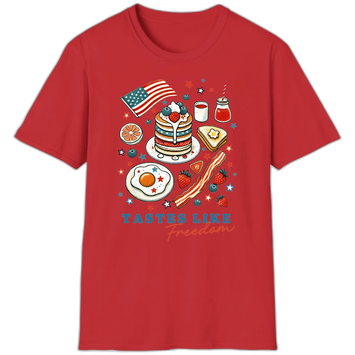 Patriotic Breakfast Tastes Like Freedom T-Shirt in Red