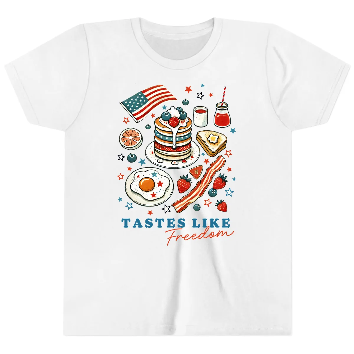 Patriotic Breakfast Tastes Like Freedom Youth T-Shirt in White