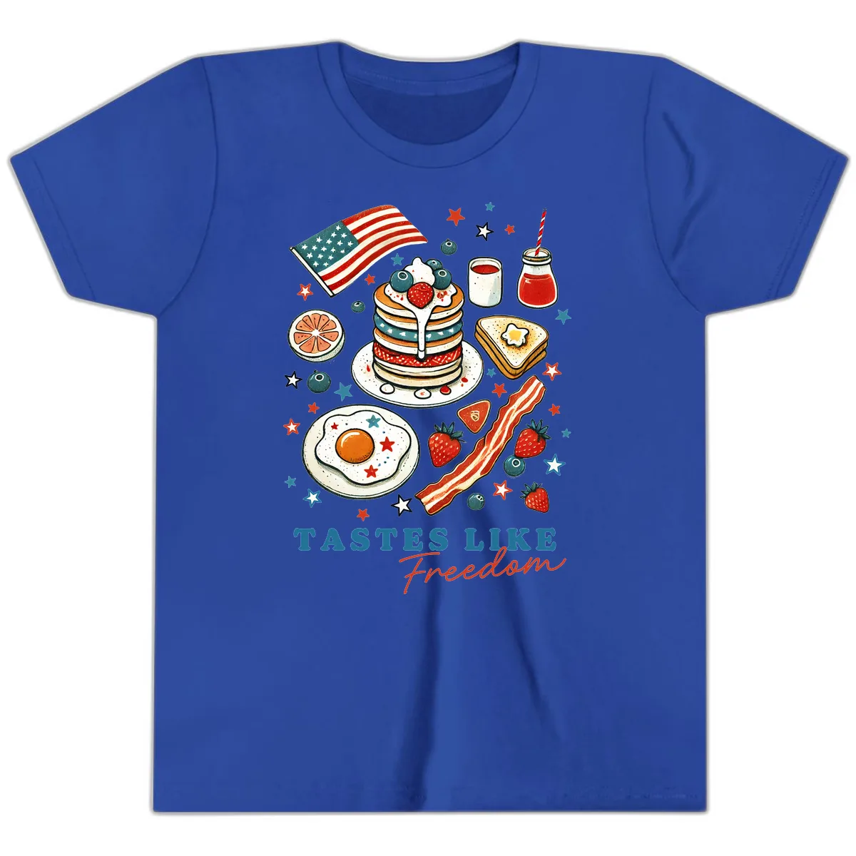 Patriotic Breakfast Tastes Like Freedom Youth T-Shirt in True Royal