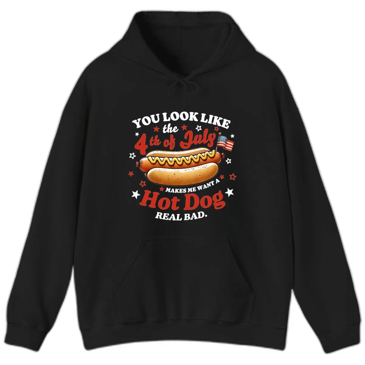 You Look Like the 4th of July Hot Dog Hoodie in Black