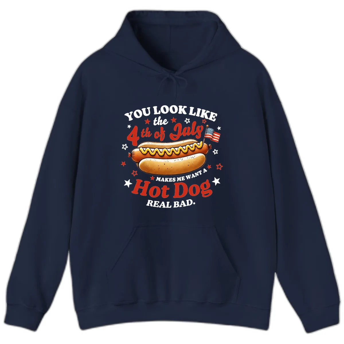You Look Like the 4th of July Hot Dog Hoodie in Navy