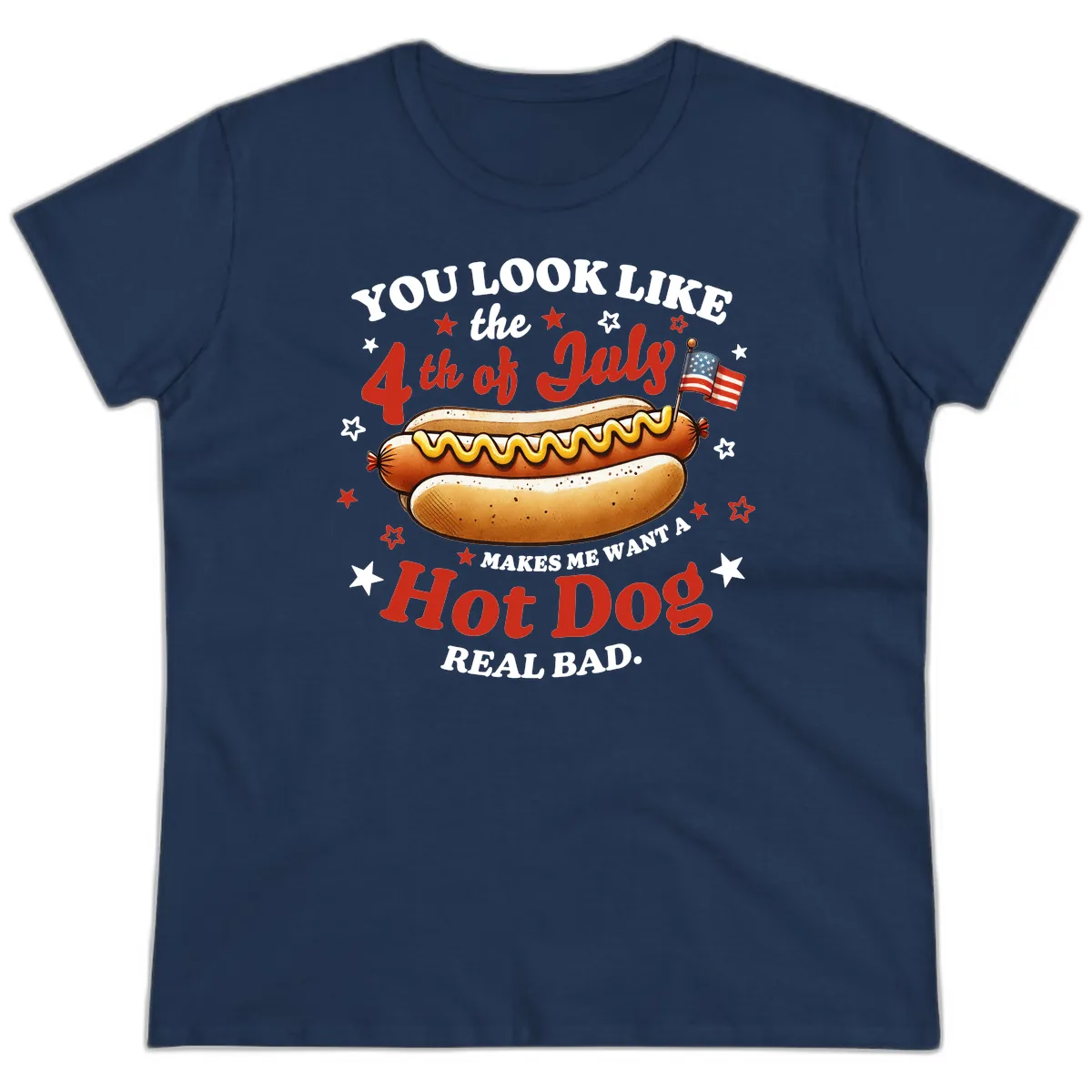You Look Like the 4th of July Hot Dog Ladies Tee in Navy
