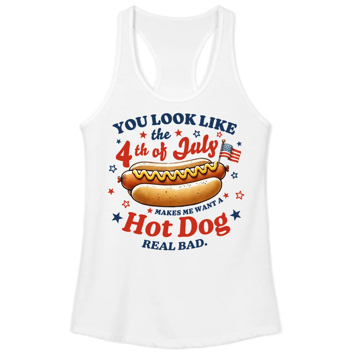 You Look Like the 4th of July Hot Dog Ladies Tank in White