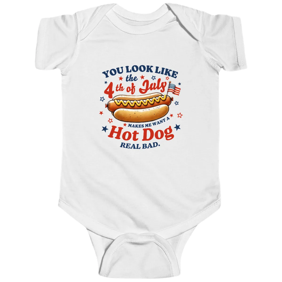 You Look Like the 4th of July Hot Dog Baby Onesie in White