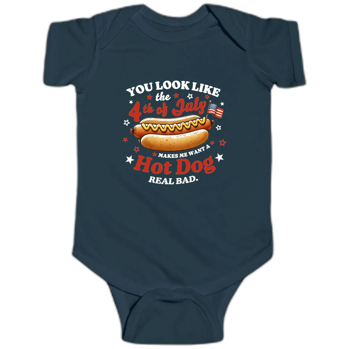 You Look Like the 4th of July Hot Dog Baby Onesie in Navy