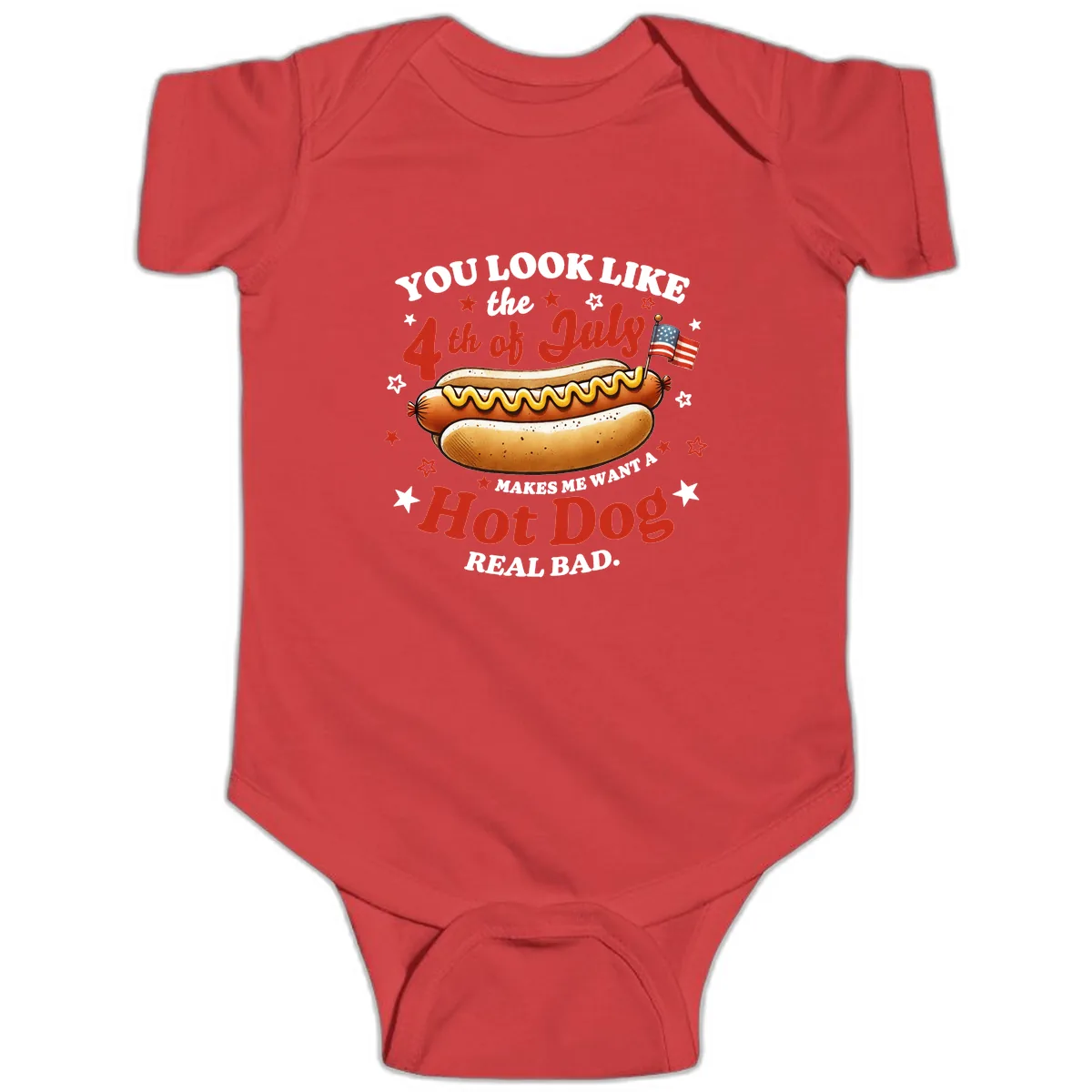 You Look Like the 4th of July Hot Dog Baby Onesie in Red