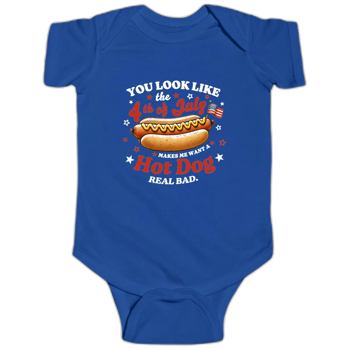 You Look Like the 4th of July Hot Dog Baby Onesie in Royal
