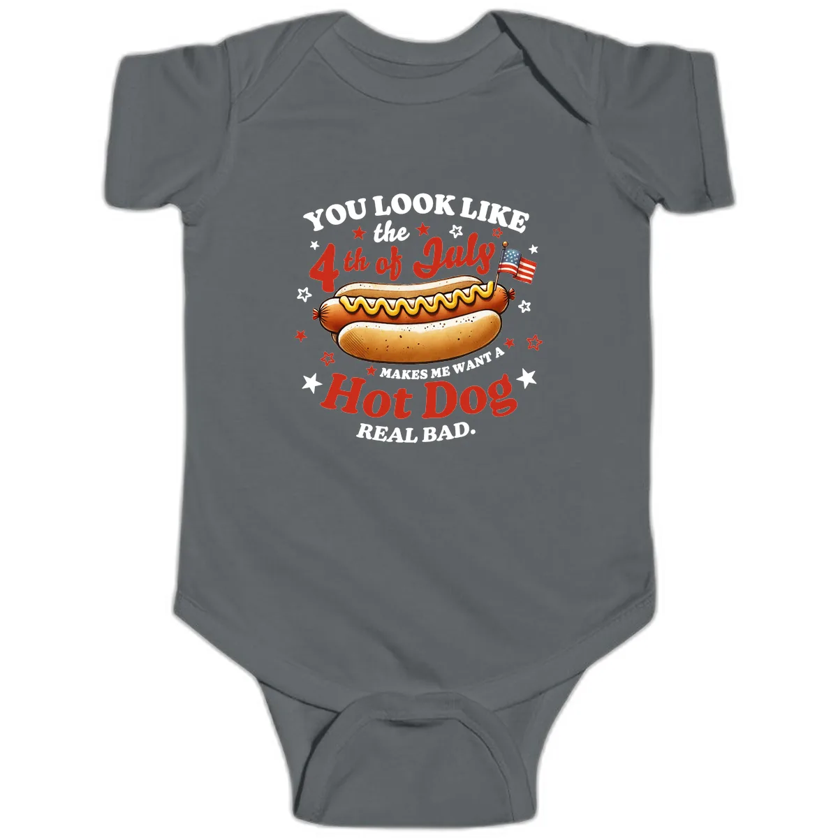You Look Like the 4th of July Hot Dog Baby Onesie in Charcoal