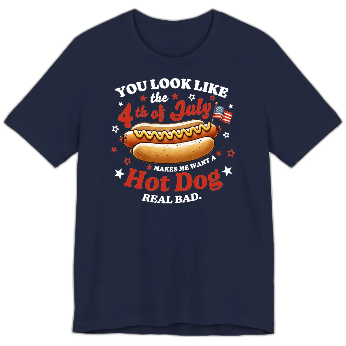 You Look Like the 4th of July Hot Dog Premium T-Shirt in Navy