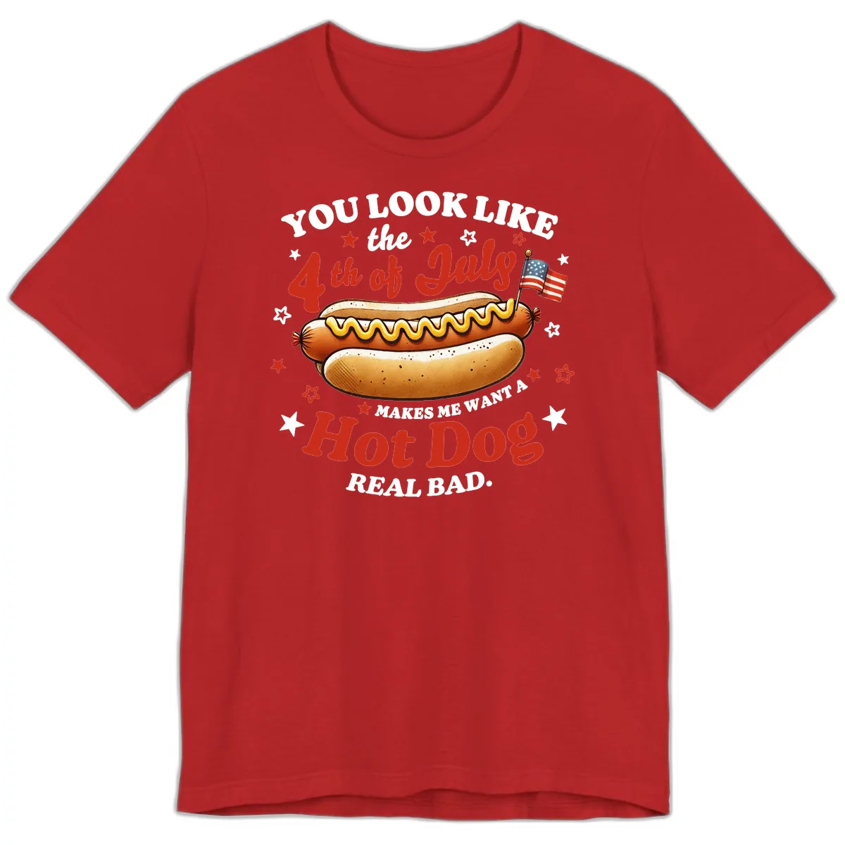 You Look Like the 4th of July Hot Dog Premium T-Shirt in Red