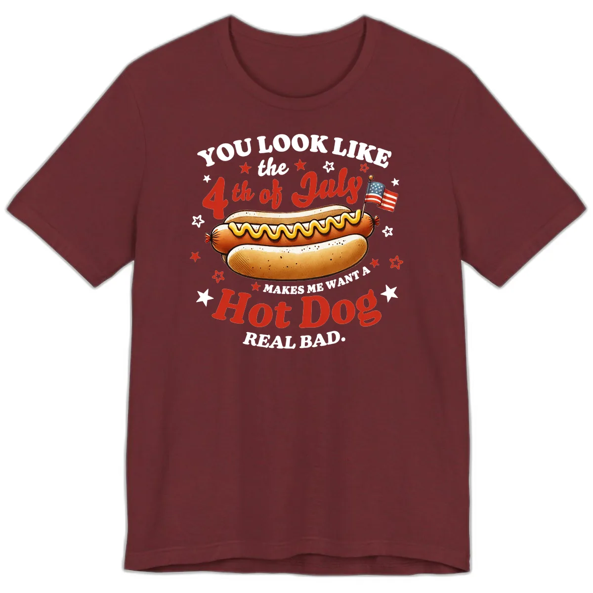 You Look Like the 4th of July Hot Dog Premium T-Shirt in Heather Cardinal