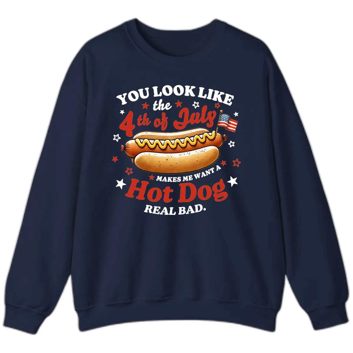 You Look Like the 4th of July Hot Dog Sweatshirt in Navy