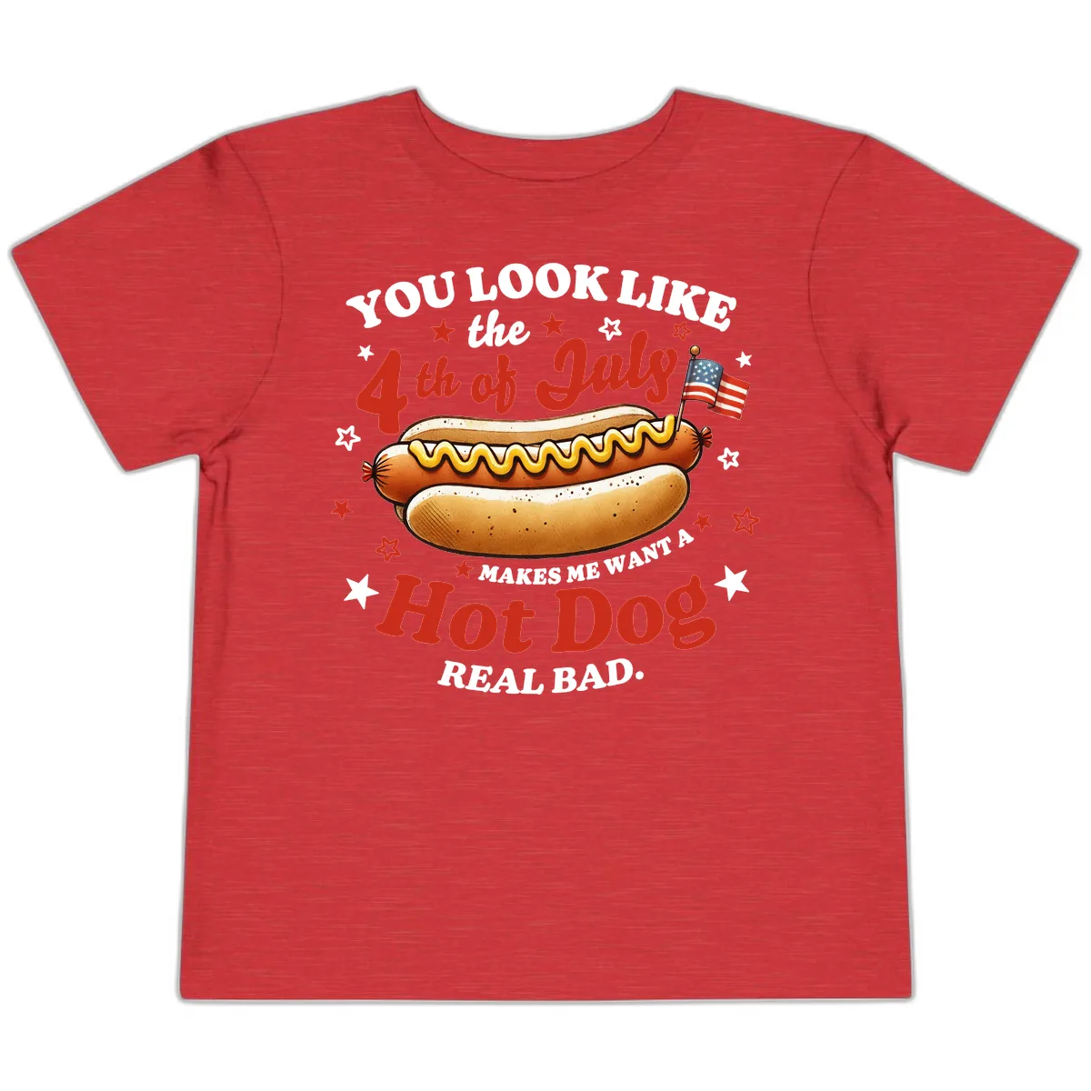 You Look Like the 4th of July Hot Dog Toddler T-Shirt in Heather Red