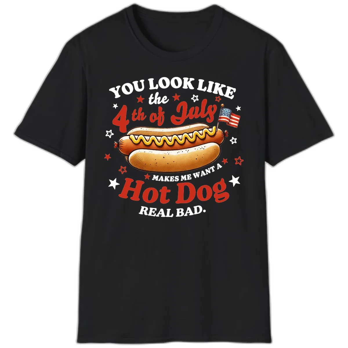 You Look Like the 4th of July Hot Dog T-Shirt in Black