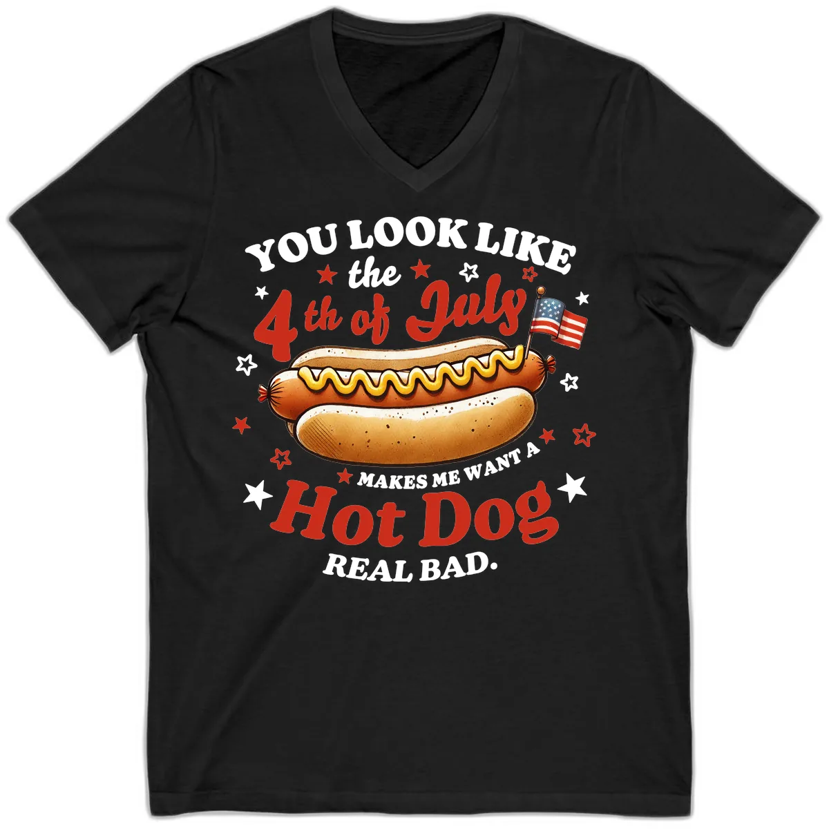 You Look Like the 4th of July Hot Dog V-Neck in Black