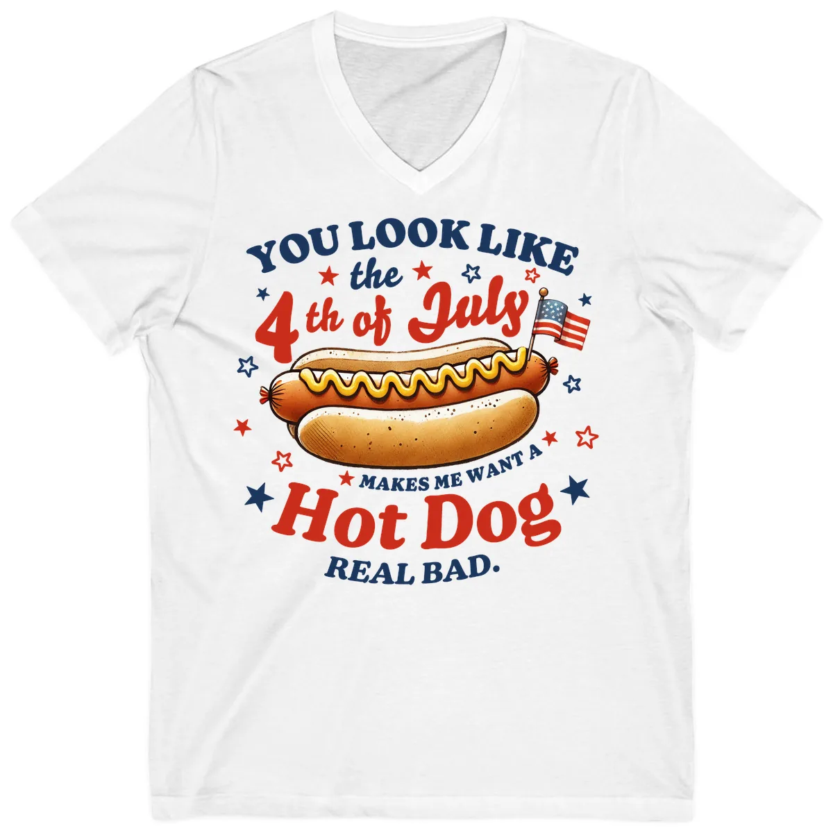 You Look Like the 4th of July Hot Dog V-Neck in White