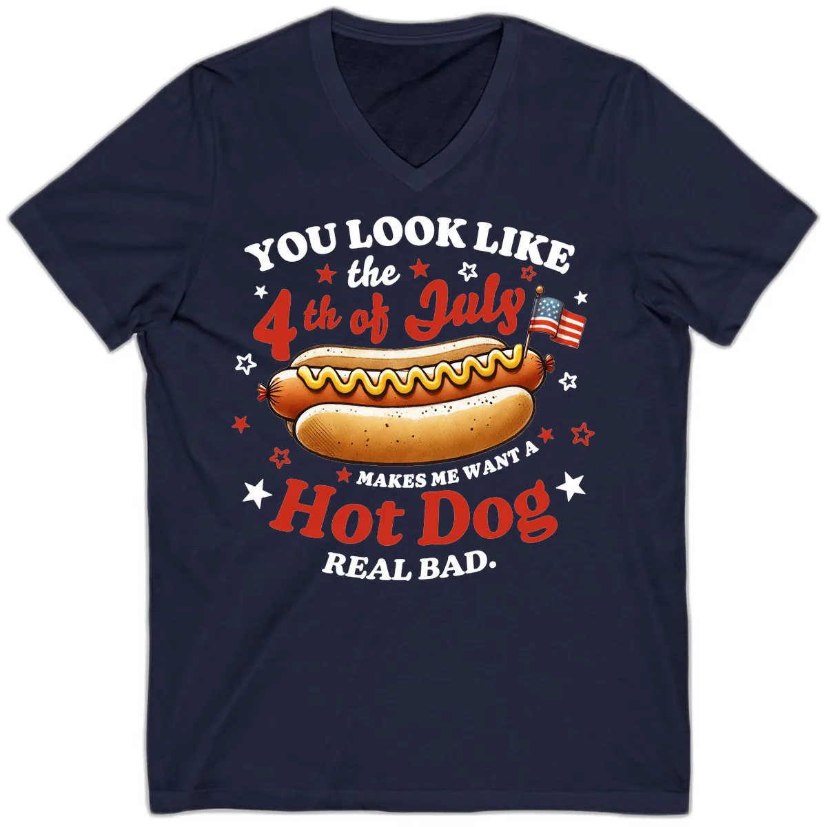 You Look Like the 4th of July Hot Dog V-Neck in Navy