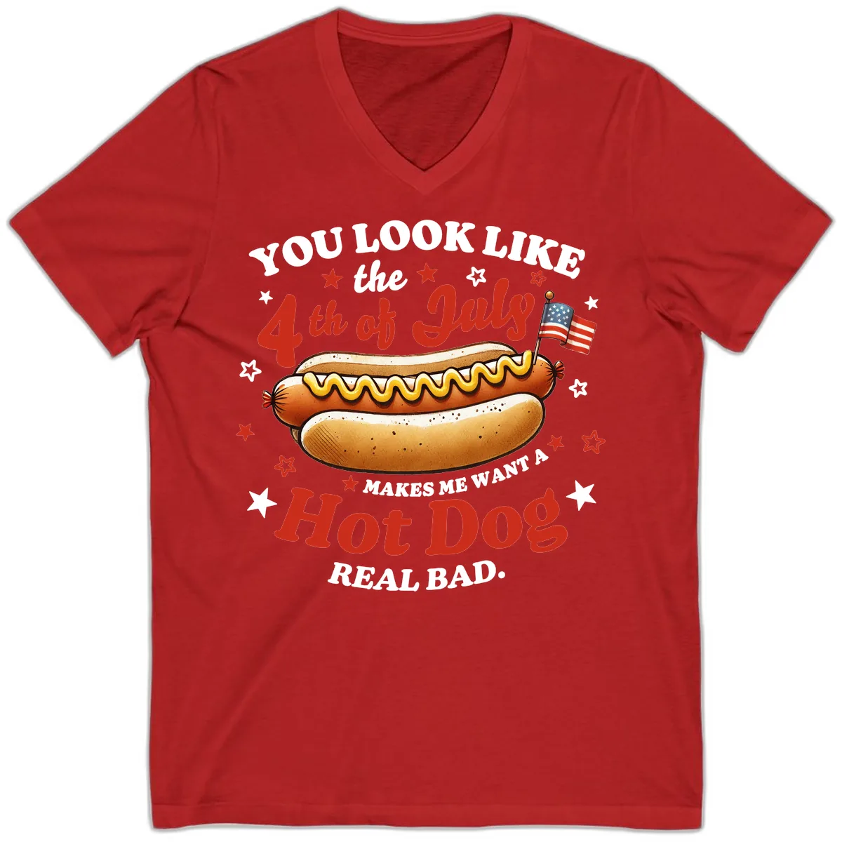 You Look Like the 4th of July Hot Dog V-Neck in Red