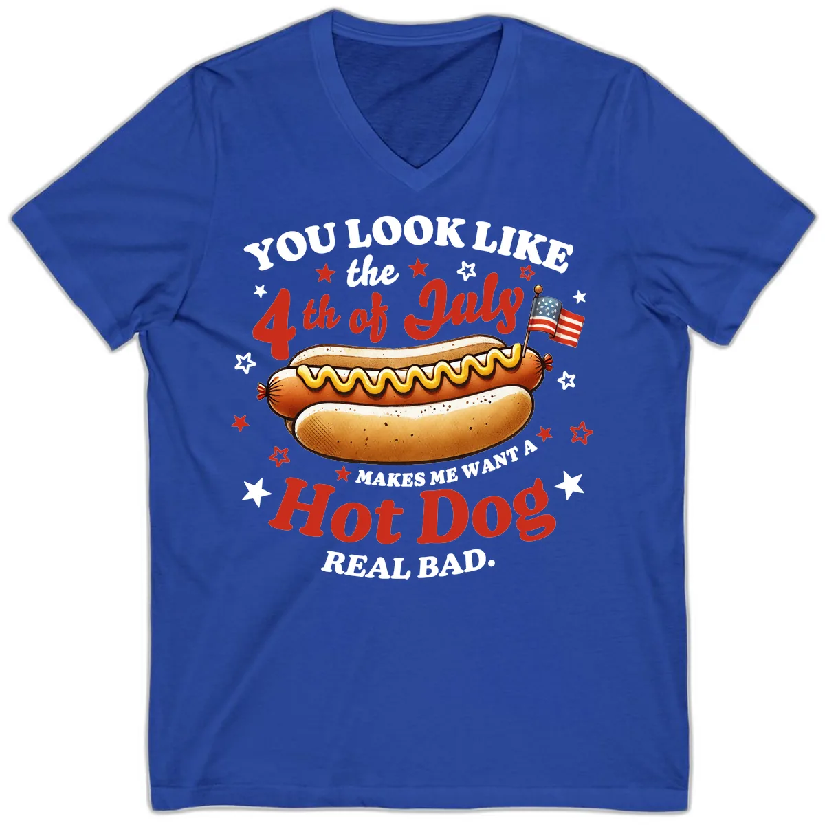 You Look Like the 4th of July Hot Dog V-Neck in True Royal