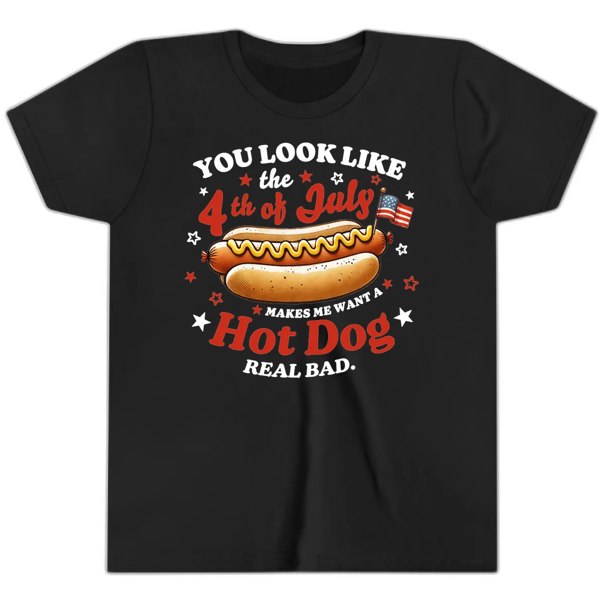 You Look Like the 4th of July Hot Dog Youth T-Shirt in Black