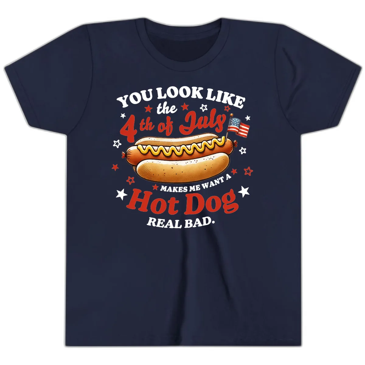 You Look Like the 4th of July Hot Dog Youth T-Shirt in Navy